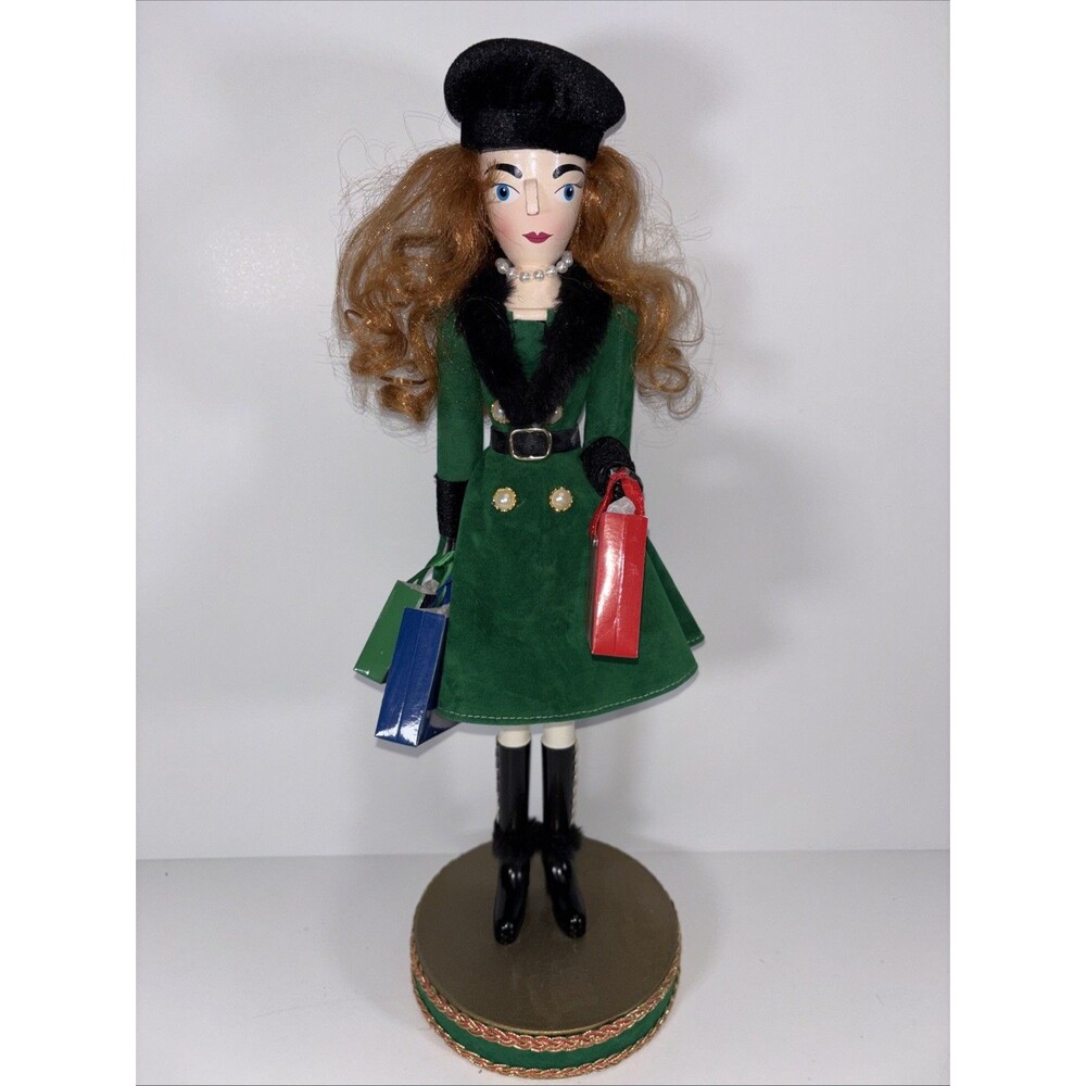 Pier 1 Imports James Nelson 18" Nutcracker NYC Green Lady & Bags Shopper 2015